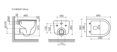 Унитаз подвесной Ceramica Nova ULMA CN4006T белый с сиденьем микролифт безободковый смыв торнадо